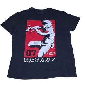 Naruto Shippuden Anime Adult Black Graphics Kakashi Hatake T-Shirt Size XL